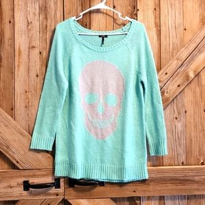 Ladies Nollie Green and Grey Skull Sweater Size M